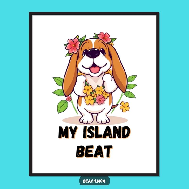 Funny Basset Hound Hula Dancer Print - Hilarious Tropical Wall Art Gift