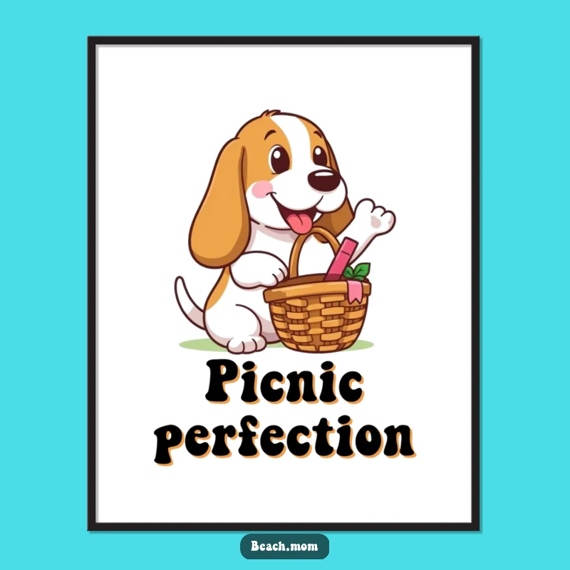 Funny Basset Hound Picnic Digital Art: Happy Outdoor Scene Gift