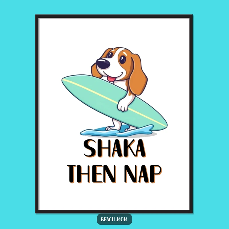 Funny Basset Hound Surf Digital Art - Excited Dog Print