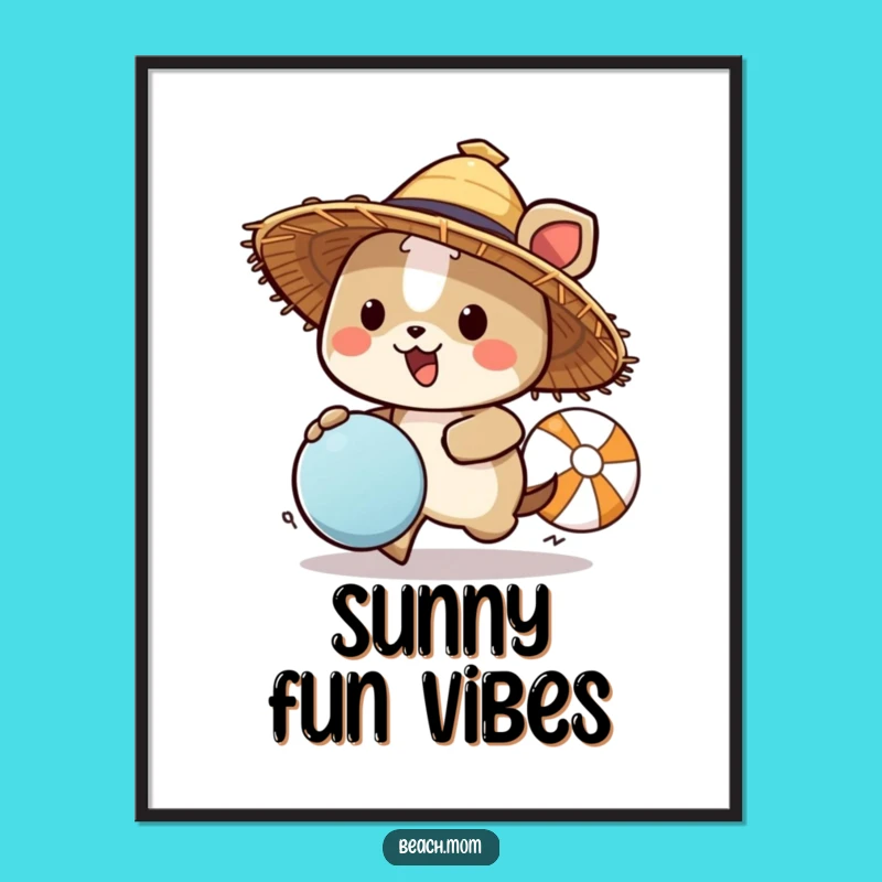 Funny Beach Animal Digital Art - Straw Hat Ball Chasing Download
