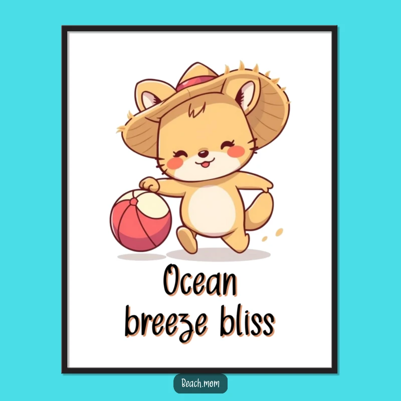 Funny Beach Chase Animal Art, Straw Hat Decor, Perfect Funny Gift for Home