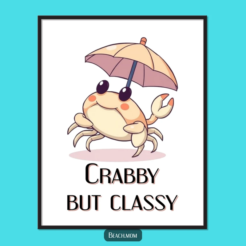 Funny Crab Digital Art Print: Cheerful Umbrella Gift!