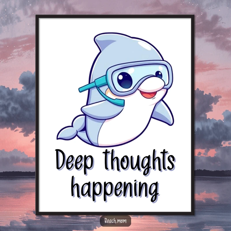 Funny Dolphin Snorkeler Digital Art Print: High-resolution art of a dolphin wearing a snorkel mask, conveying funny underwater joy.