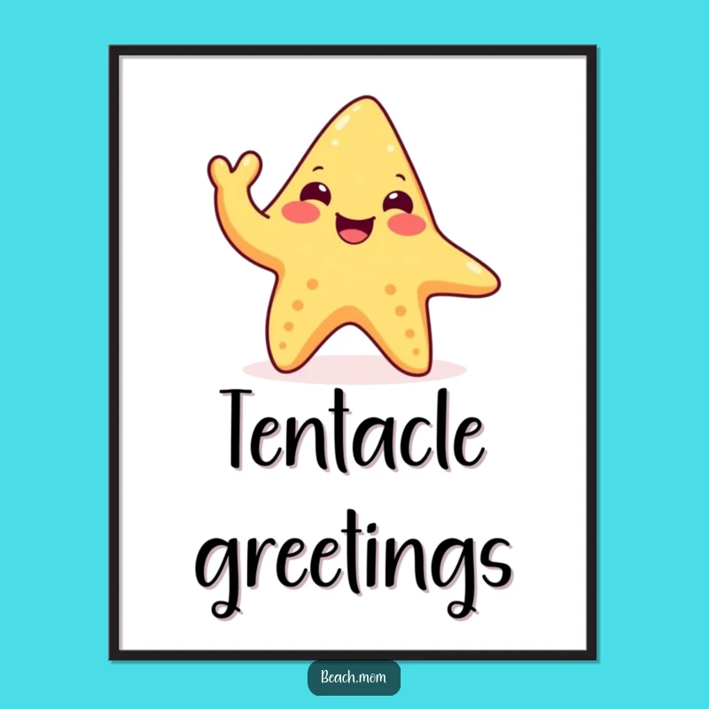 Funny Happy Starfish Digital Print: Instant Waving Tentacle Art Download