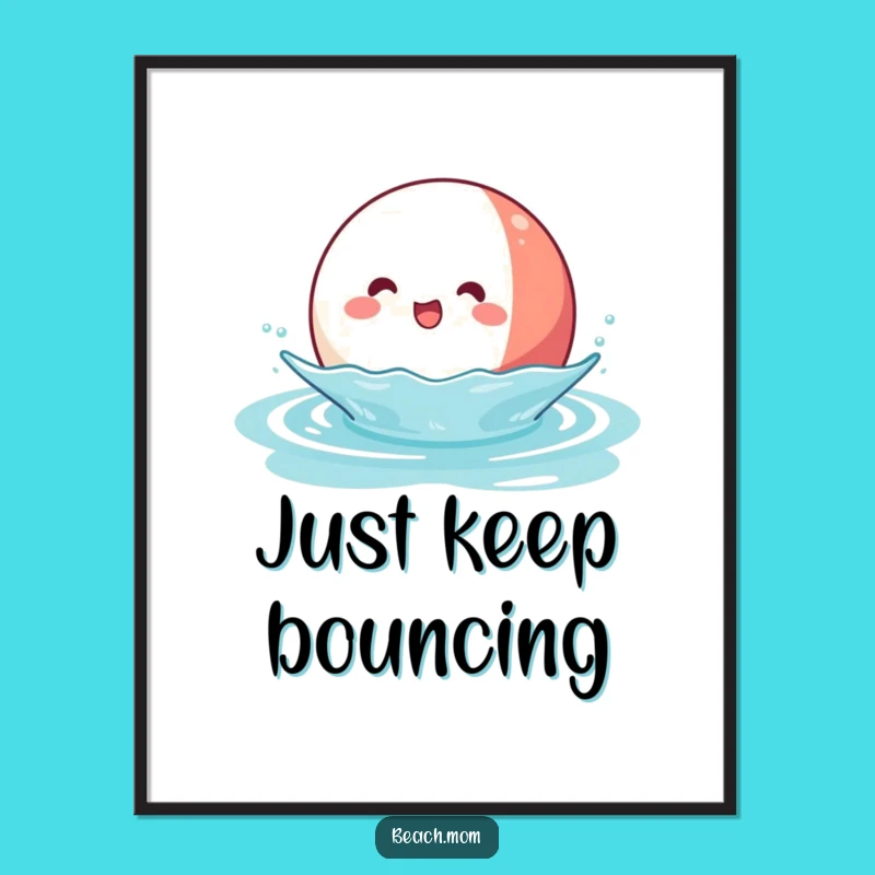 Funny Kawaii Beach Ball Digital Art: Joyful Water Character Funny Print