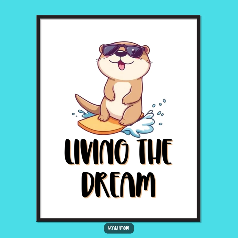Funny Otter Sunglasses Surf Digital Print: Coastal Cool Art, Perfect Gift