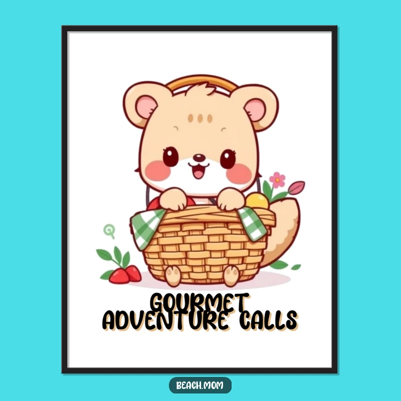 Funny Picnic Packing Art, Excited Character Decor, Perfect Gift for Foodie Spaces