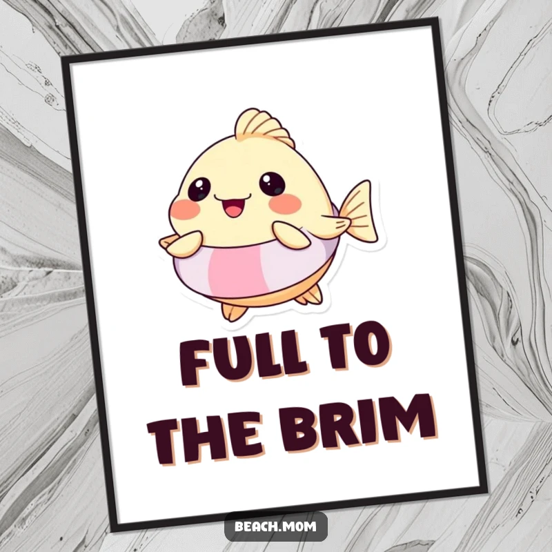 Funny Pufferfish Floatie Digital Art Print: High-resolution art of a pufferfish in a floatie, hilariously inflated with joy.