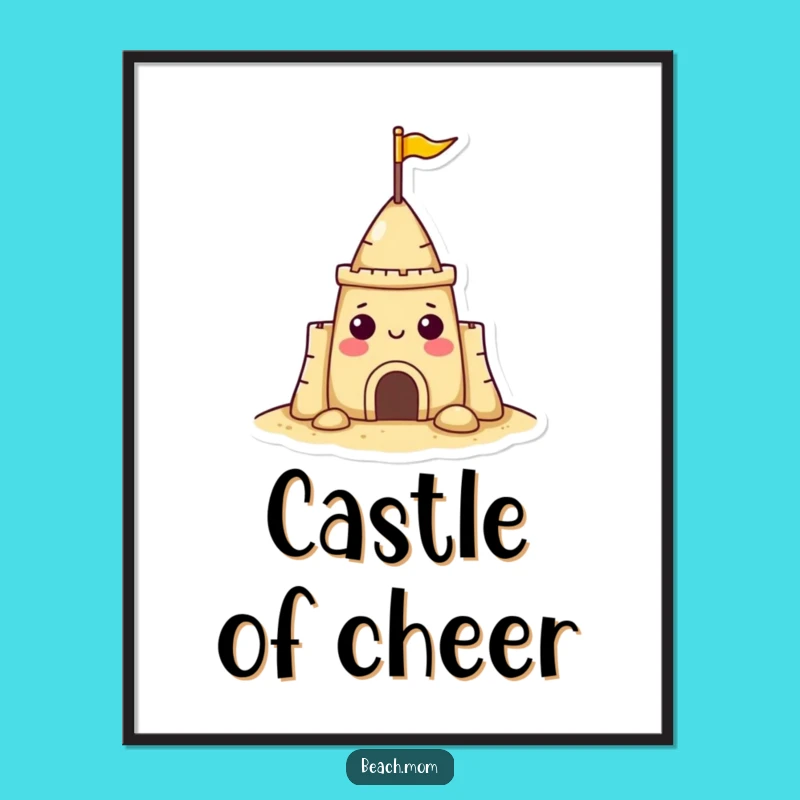 Funny Sandcastle Digital Art: Cheerful Beach Character Print, Instant Gift