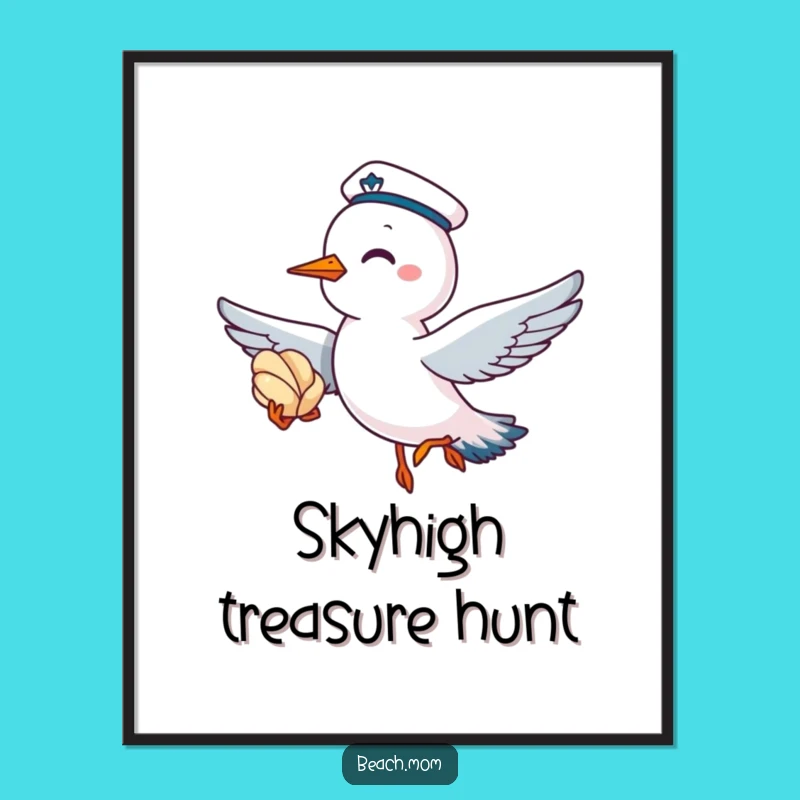 Funny Seagull Sailor Digital Art: Instant Coastal Wall Decor