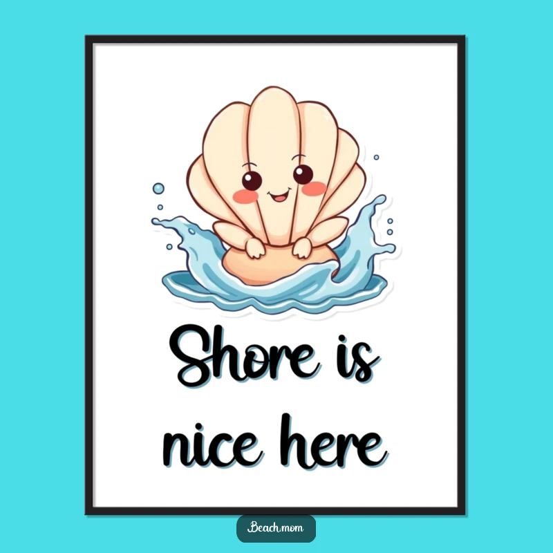 Funny Seashell Splashing Digital Art: Playful Ocean Character Funny Print