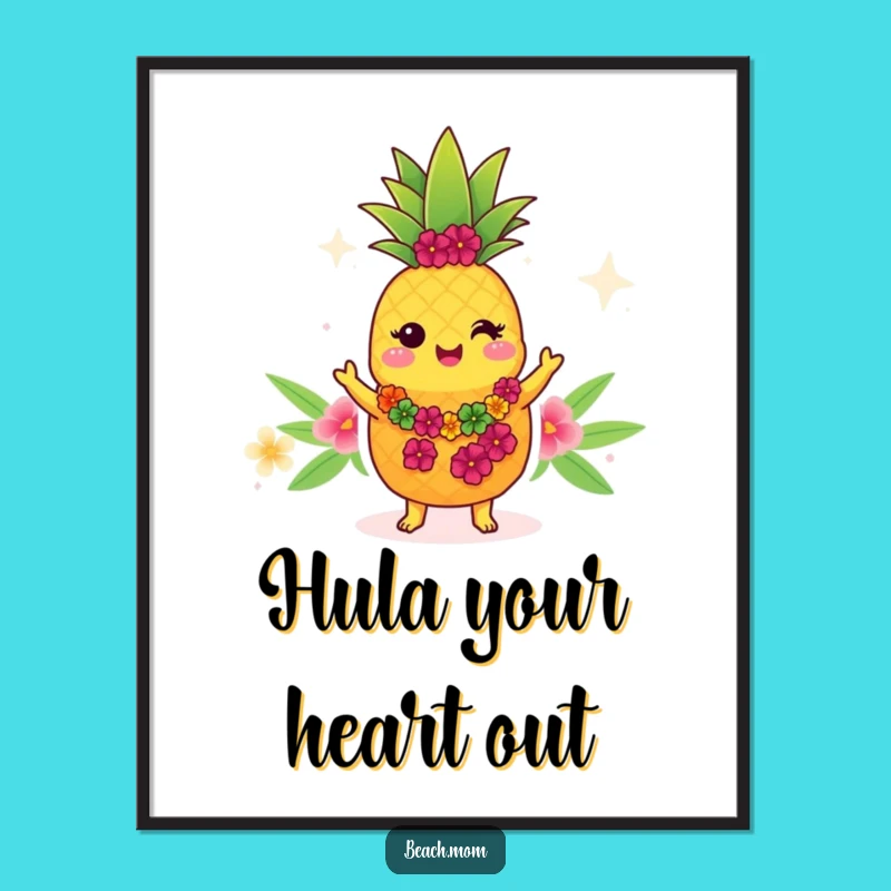 Funny Kawaii Pineapple Digital Art - Tropical Cartoon Download for Island Decor