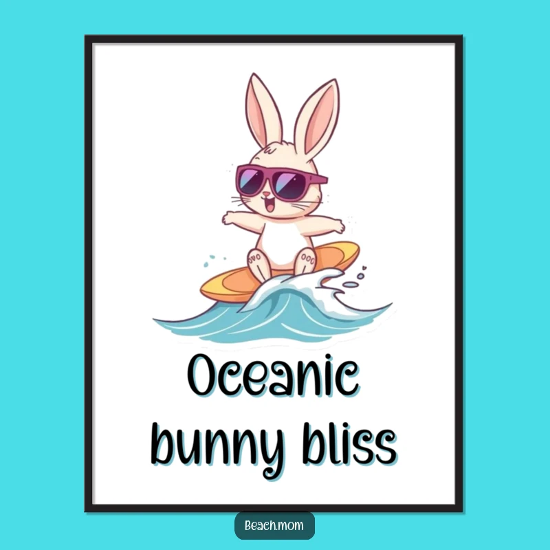 Funny Bunny Surfer Digital Art: Instant Beach Vibes Decor