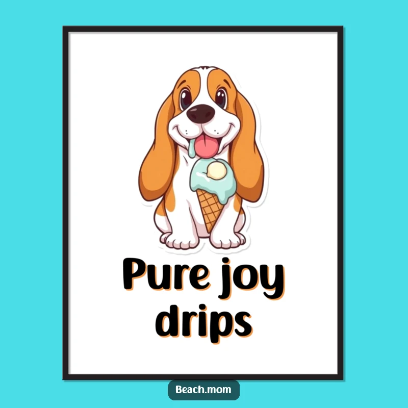 Funny Basset Hound Ice Cream Digital Art: Joyful Melting Treat Print Gift