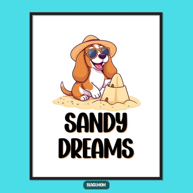 Funny Basset Hound Beach Digital Art: Instant Summer Joy for Your Walls