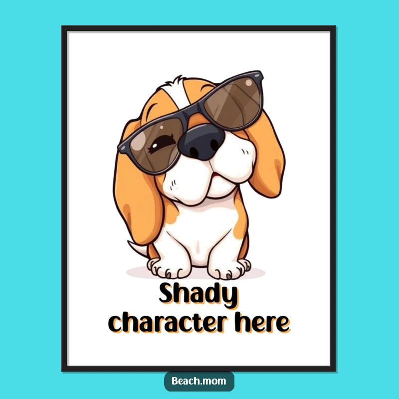 Funny Basset Hound Winking Sunglasses Print - Cool Dog Wall Art Gift
