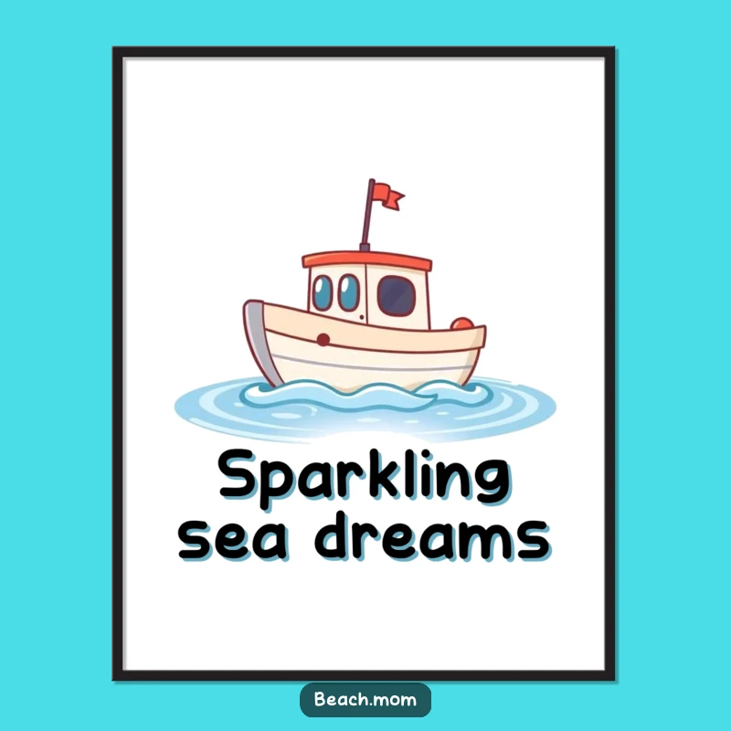 Funny Little Boat Digital Art: Instant Calm with a Bobbing Waves Design Print Gift