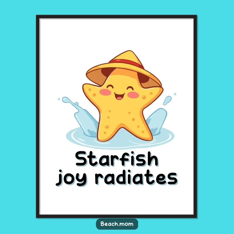 Playful Funny Starfish Sunhat Splashing Digital Art - Instant Ocean Download