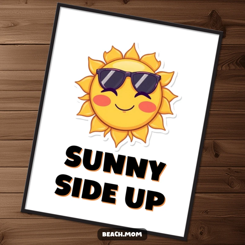 Funny digital art print of a sun wearing sunglasses and winking, perfect for adding celestial humor to any room.