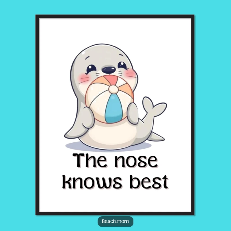 Funny Seal Digital Art Print: Playful Beach Ball Balance Gift!