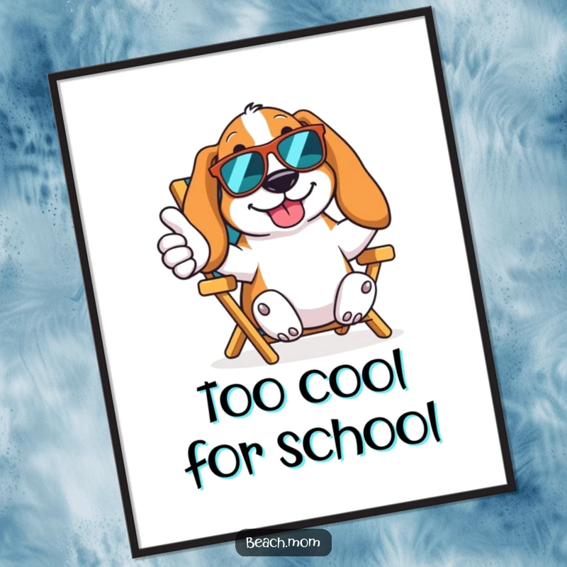 Funny Basset Hound digital art print of a dog in sunglasses giving a thumbs up from a beach chair, embodying cool beach relaxation digitally.