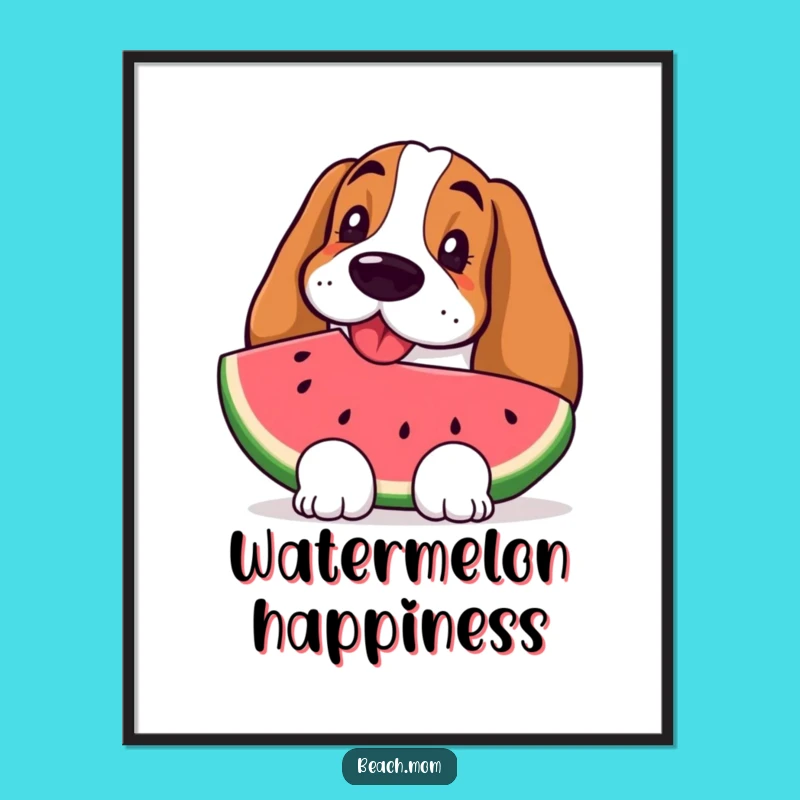 Funny Basset Hound Watermelon Print - Refreshing Summer Wall Art Gift