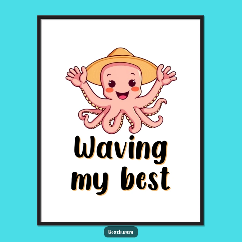 Funny Octopus Sun Hat Digital Art: Instant Download Joyful Underwater Wall Decor