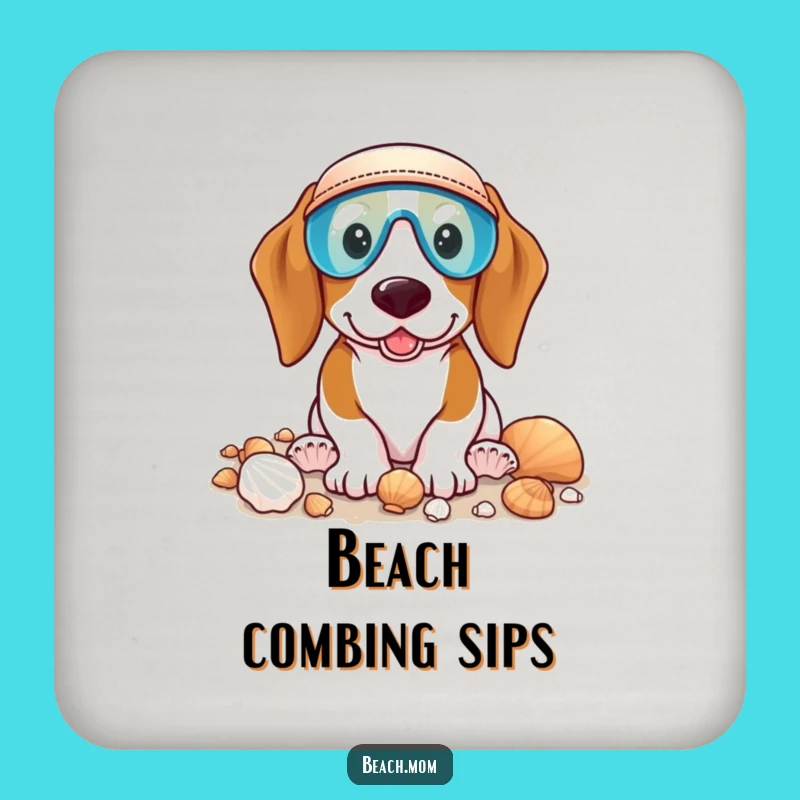 Funny Basset Hound Beach Coaster Set: Coastal Dog Charm for Drink Protection