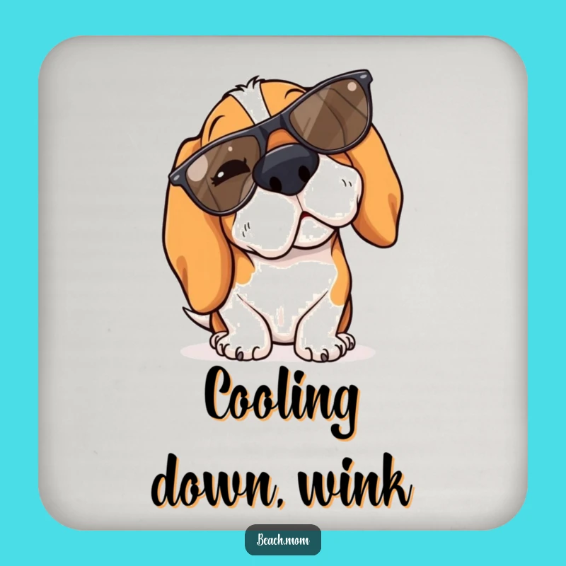 Funny Basset Hound Winking Sunglasses Coaster - Cool Drink Accessory Gift