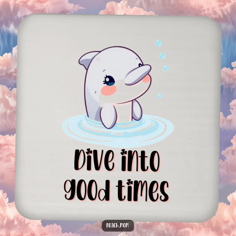 Funny dolphin bubble coaster showing a happy dolphin blowing bubbles, protecting surfaces from moisture.