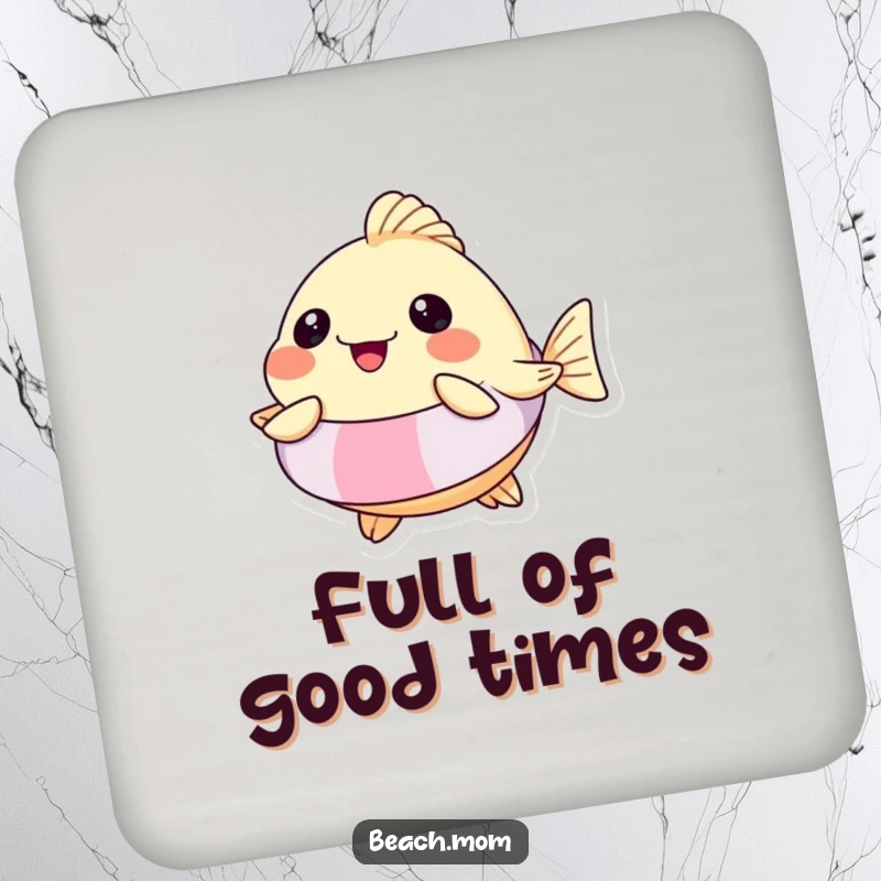 Funny Pufferfish Floatie Coasters: Set of coasters with a pufferfish in a floatie, hilariously inflated with joy for funny pool protection.