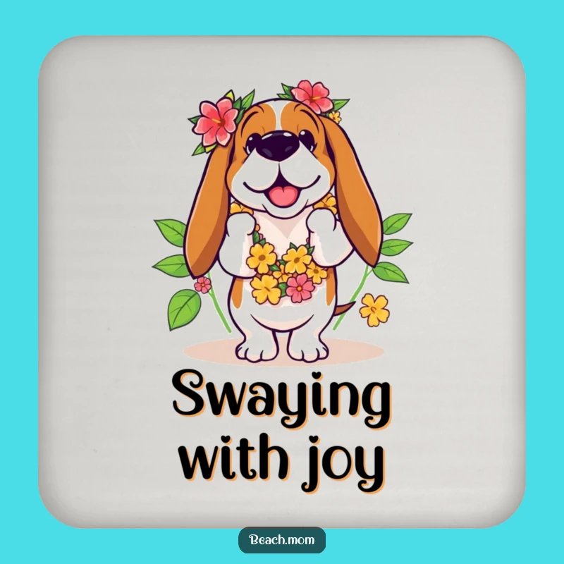 Funny Basset Hound Hula Dancer Coaster - Hilarious Tropical Drink Gift