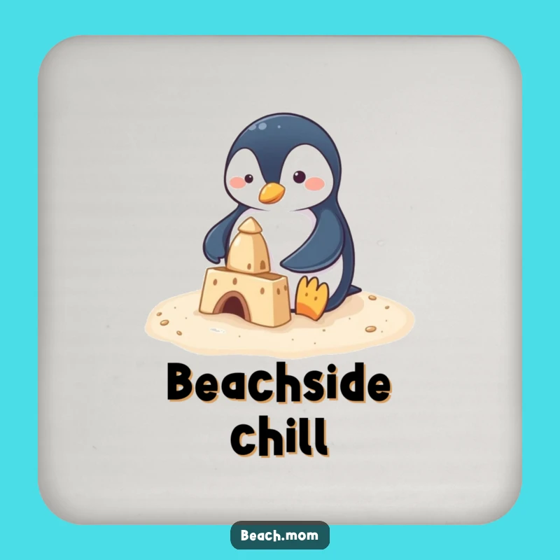Funny Penguin Sandcastle Drink Coaster: Protect Surfaces with Beachy Humor