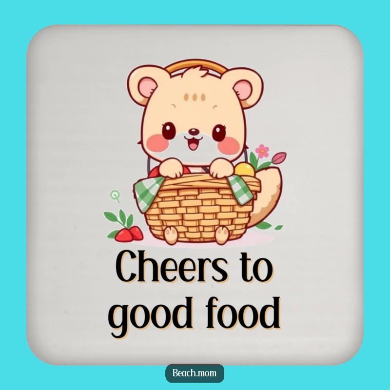 Funny Picnic Basket Coaster, Excited Animal Decor, Perfect Gift for Tables