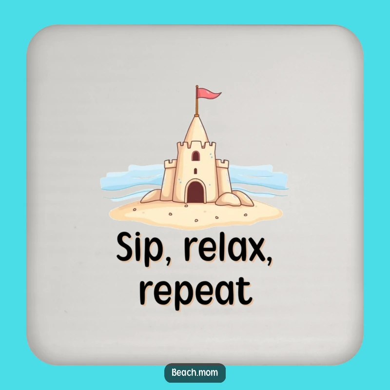 Funny Sandcastle Coaster: Cheerful Castle Waving Flag at Ocean
