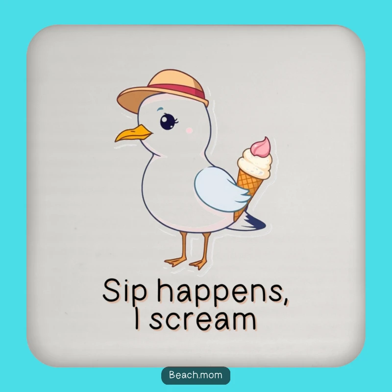 Funny Seagull Drink Coaster: Hat Ice Cream Bird Protection Gift!