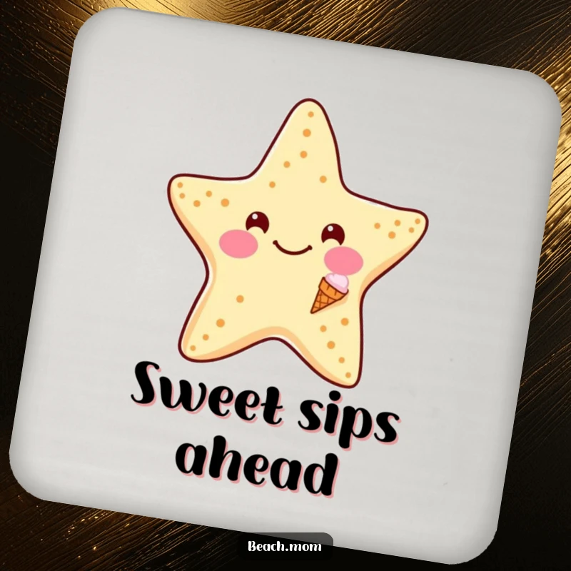 Funny Starfish Ice Cream Coasters: Set of coasters with a smiling starfish holding a tiny ice cream cone, offering funny sweet protection.