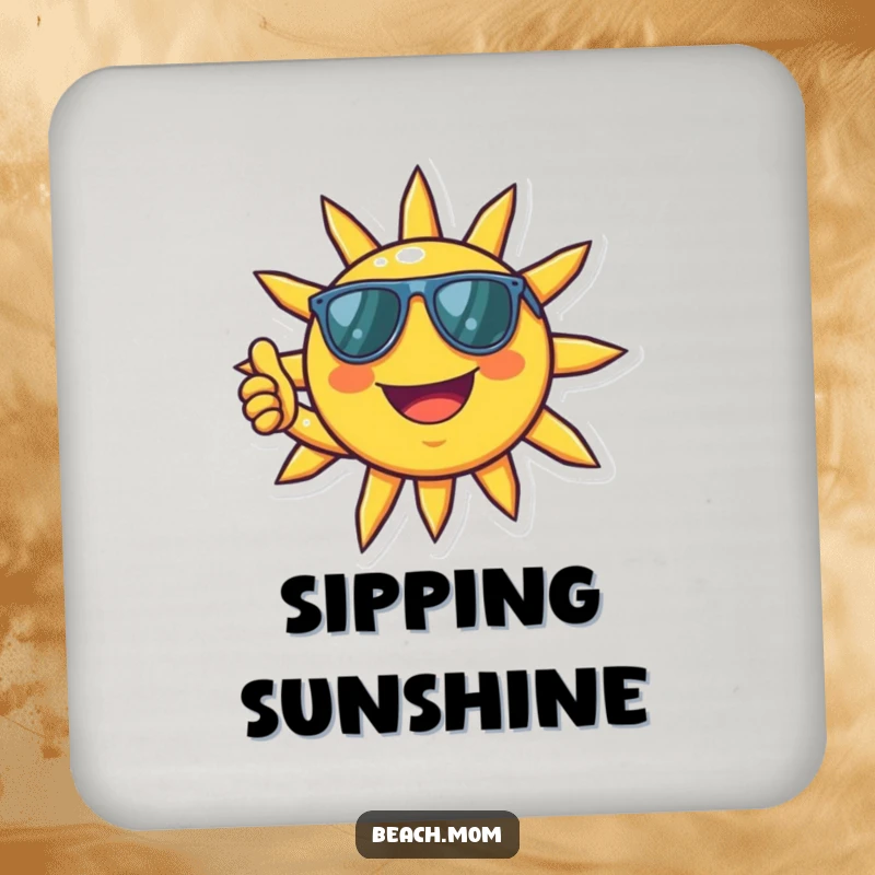 Funny Sun Coasters: A smiling sun with sunglasses gives a thumbs up, protecting surfaces humorously.
