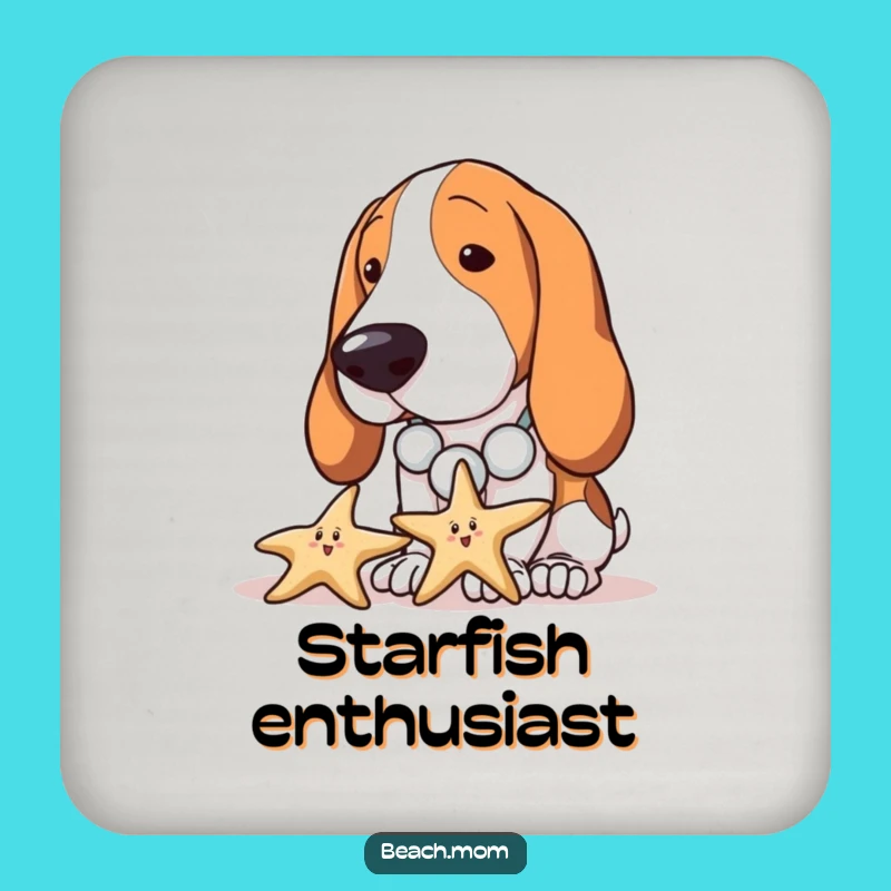 Funny Basset Hound Beach Coasters - Curious Dog Starfish Protection