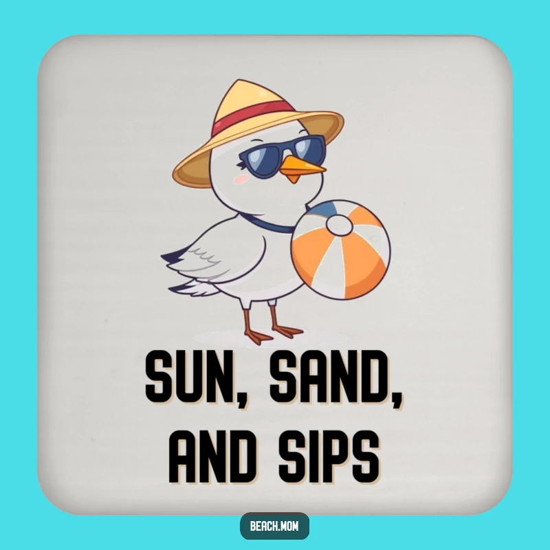 Funny Seagull Beach Ball Coasters (Set of 2) - Sun Hat Sunglasses Drink Gift