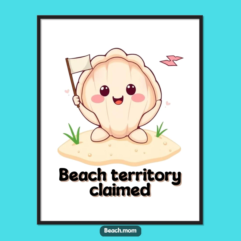 Funny Seashell Flag Poster: Whimsical Beach Art Print for Coastal Decor