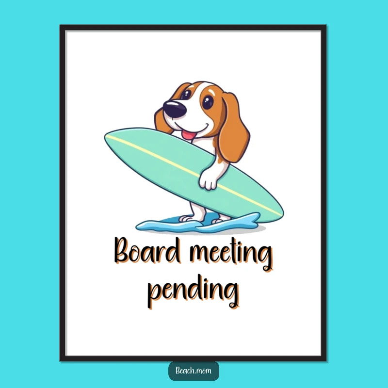 Funny Basset Hound Surf Poster - Excited Dog Wall Art Gift