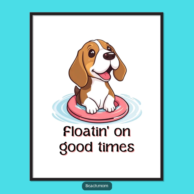 Funny Basset Hound Floaties Poster - Paddling Pup Art Print Gift