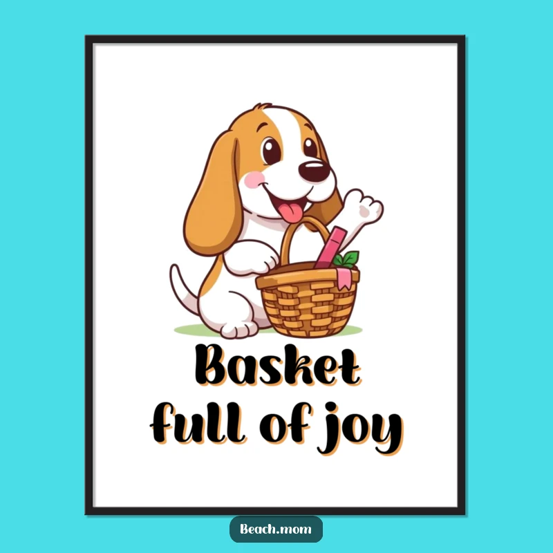 Funny Basset Hound Picnic Poster: Happy Outdoor Wall Art Gift