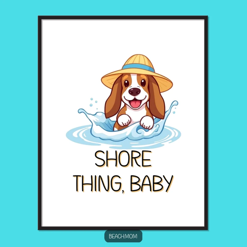 Funny Basset Hound Splash Poster - Joyful Beach Dog Wall Art Gift