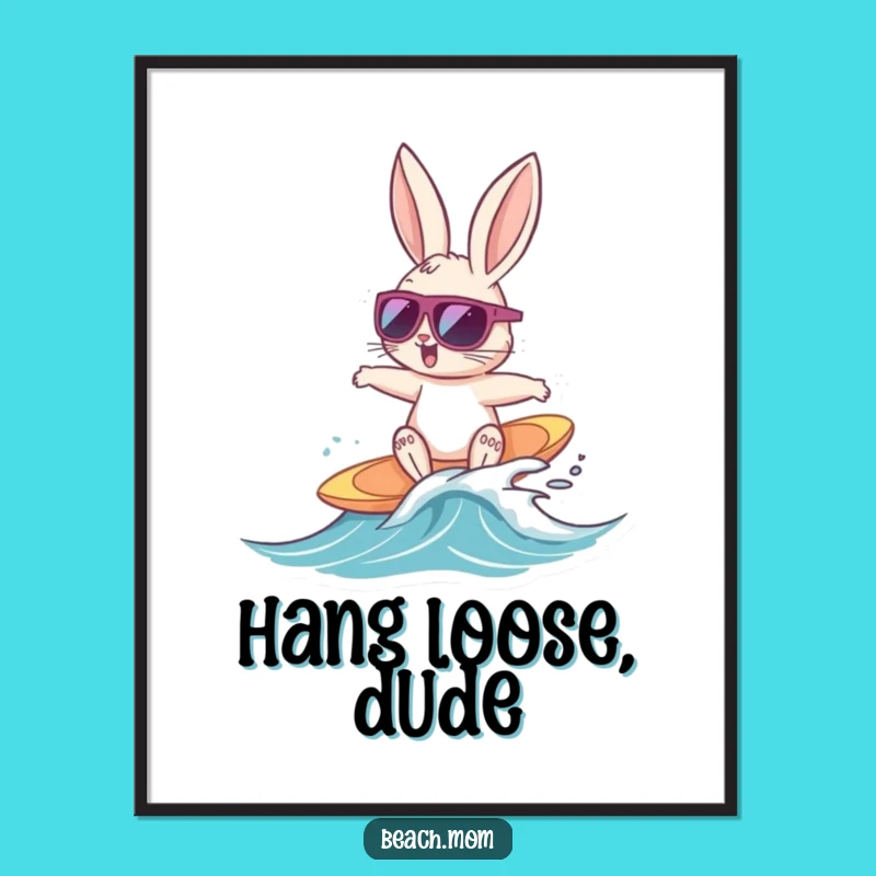 Funny Bunny Surfer Art Poster: Radical Waves & Hilarious Decor Gift