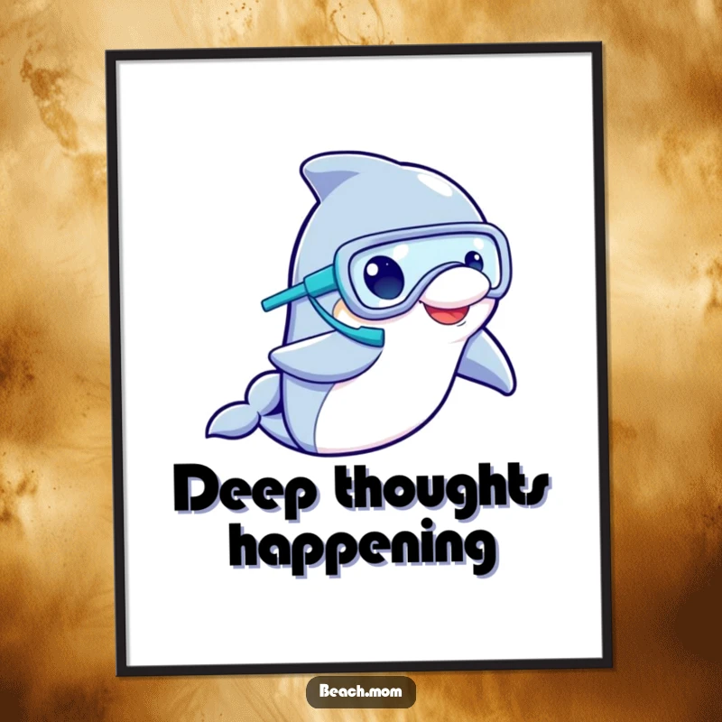 Funny Dolphin Snorkeler Poster: Artwork of a dolphin wearing a snorkel mask and waving, depicting funny underwater exploration.