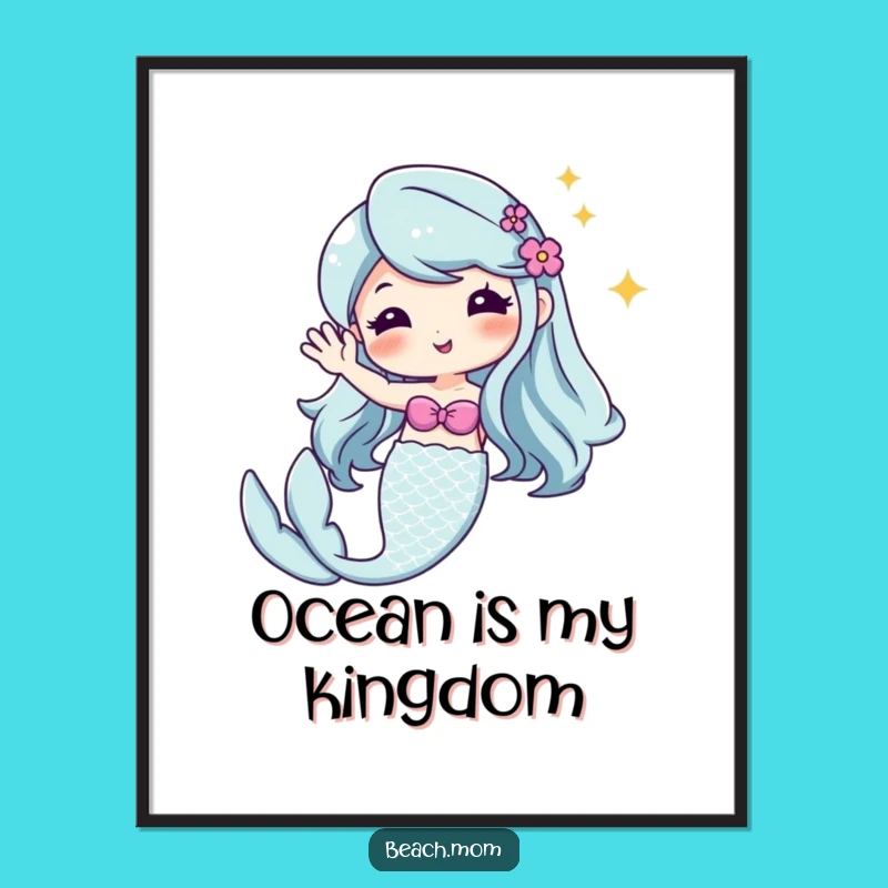 Funny Kawaii Mermaid Poster - Adorable Cartoon Art for Magical Spaces
