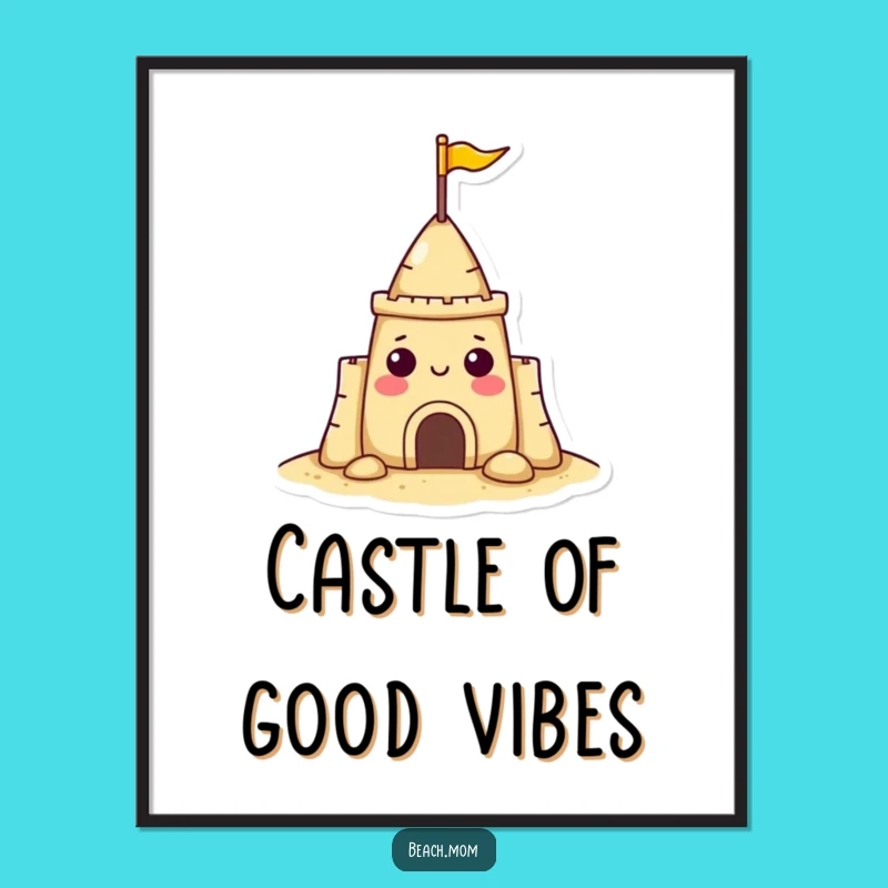 Funny Sandcastle Poster: Cheerful Beach Character Art, Great Gift Idea