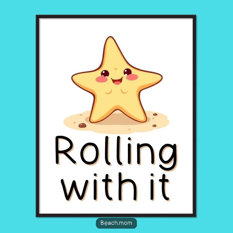 Funny Starfish Cartwheel Poster: Energetic Beach Character Funny Art